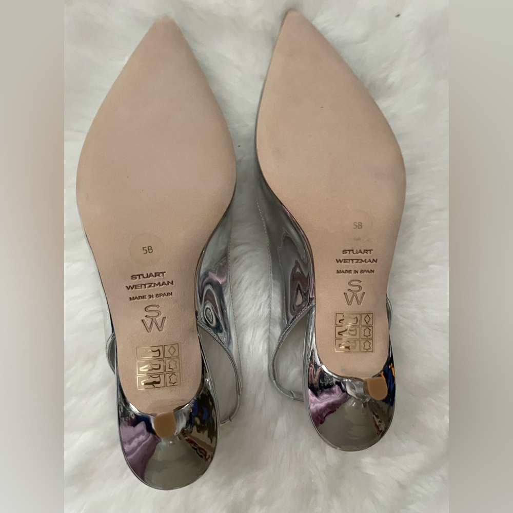 New! Stuart Weitzman Silver Slingback Heels - Picture 8 of 9